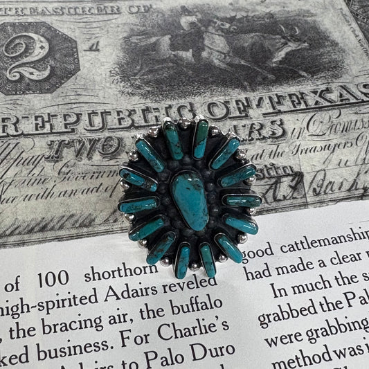 Turquoise 1.5" Oval Cluster Adjustable Ring - Boho Sol