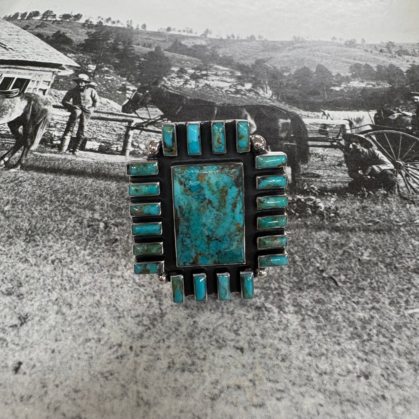 Turquoise Rectangle Adjustable Ring - Boho Sol