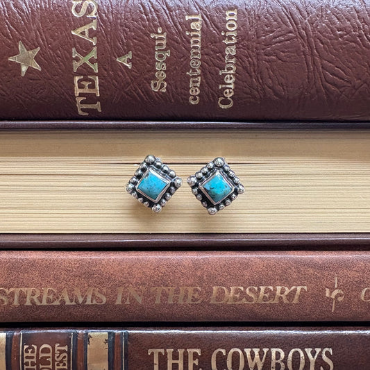 Turquoise Diamond Mini Ball Post Earrings - Boho Sol