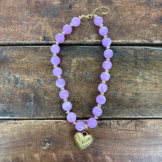Lucas Lavender Beaded Necklace with Heart Pendant - Gemelli