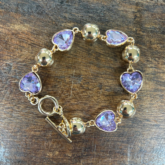 Lavender Gold Link Toggle Heart Bracelet - Jane Marie