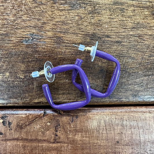 Purple Enamel Square Hoop Earrings - Jane Marie
