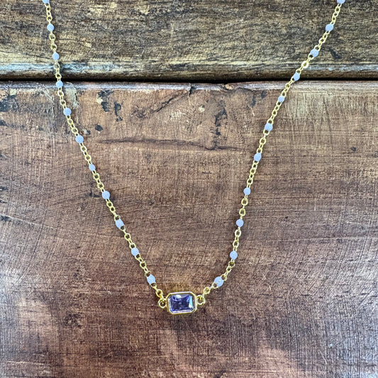 Lavender Beaded Necklace with Rhinestone - Jane Marie