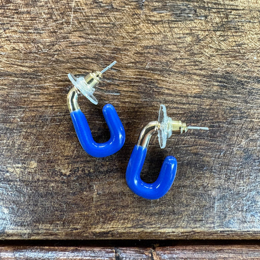 Blue and Gold Enamel Square Earrings - Jane Marie