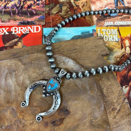 Western Style Navajo Pearl Squash Blossom Pendant Necklace - Boho Ranch Shop