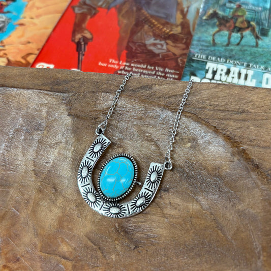Western Horseshoe Turquoise Stone Pendant Necklace - Boho Ranch Shop