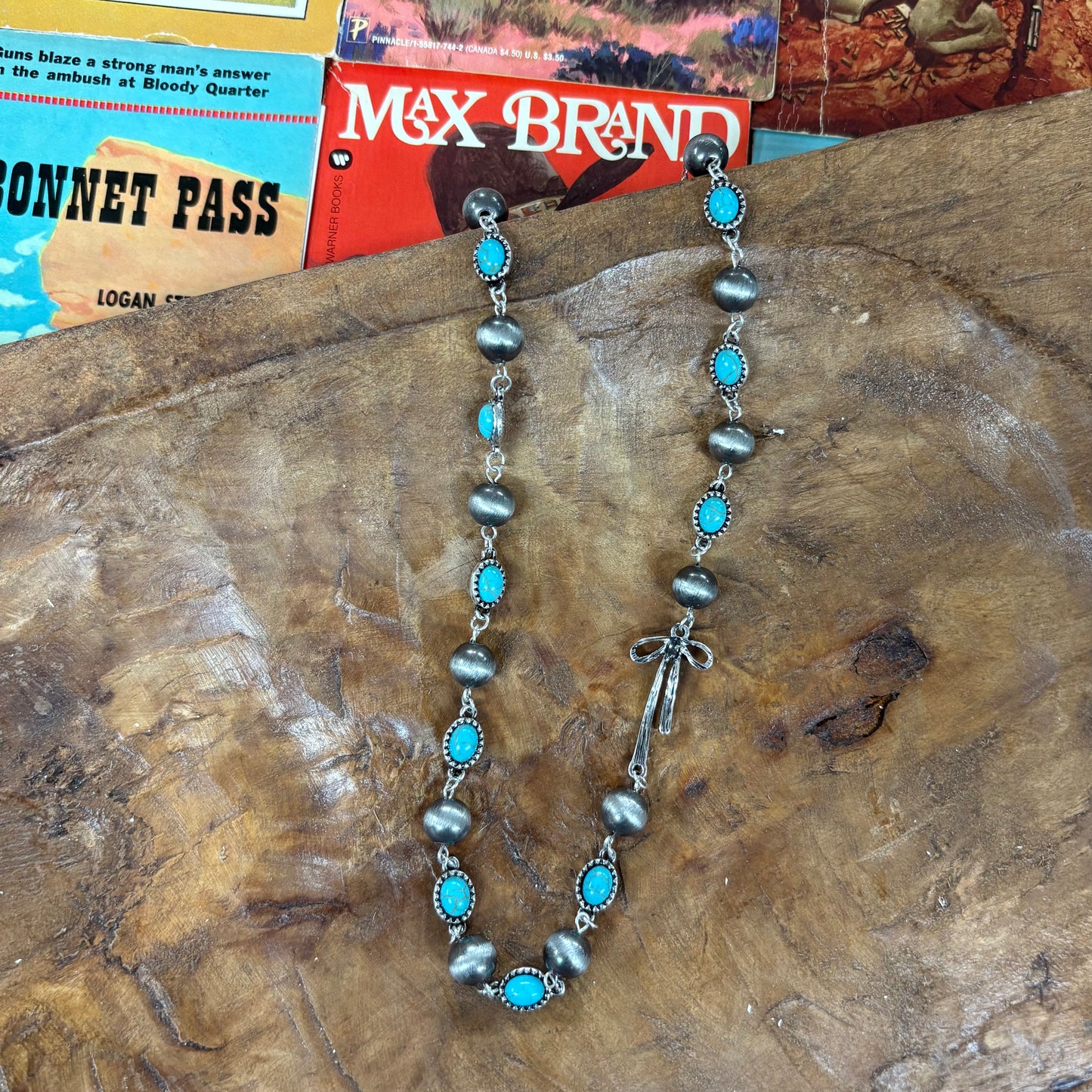 Western Style Navajo Pearl Stone Coquette Bow Necklace - Boho Ranch Shop