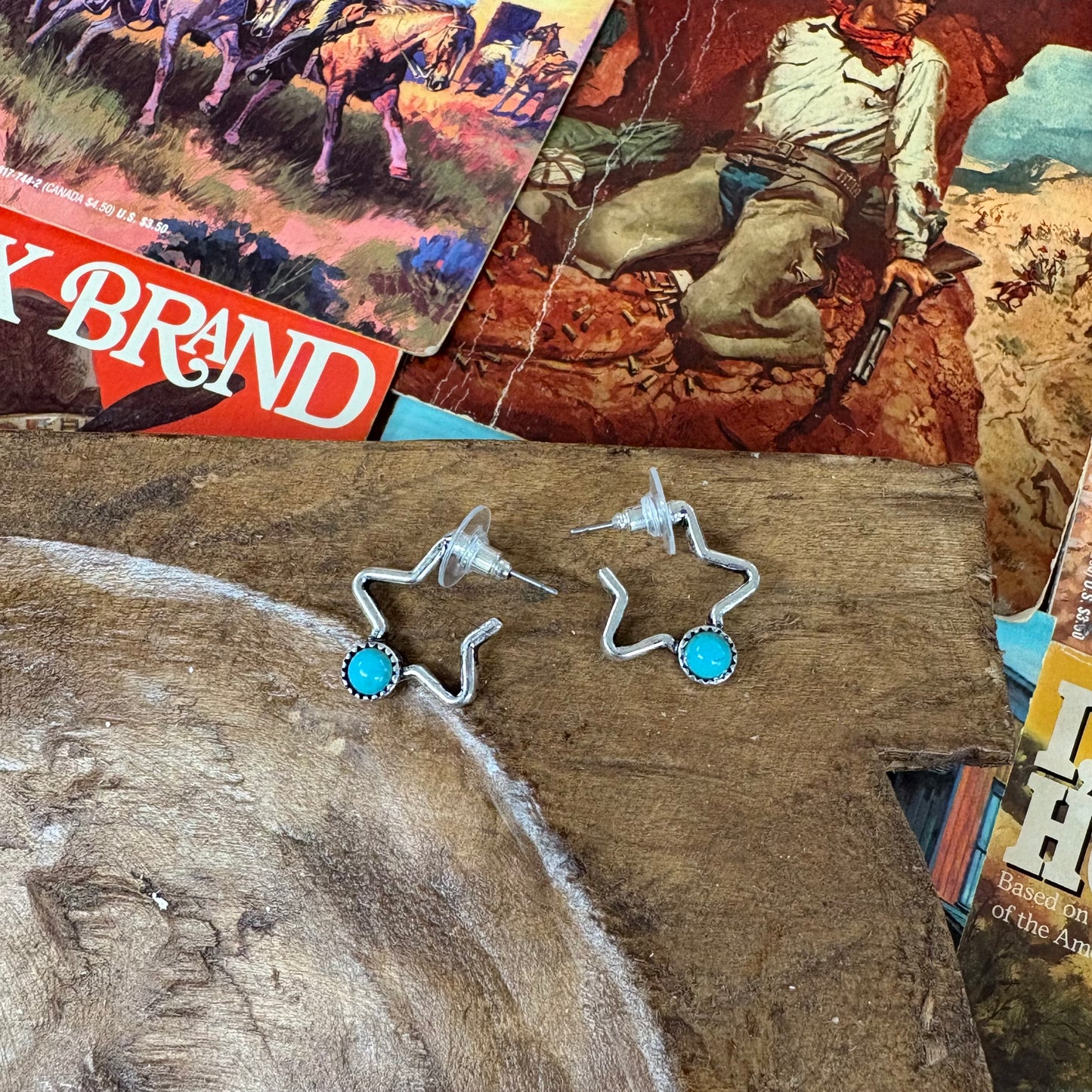 Western Star and Stone Open Hoop Earrings - Boho Ranch Shop