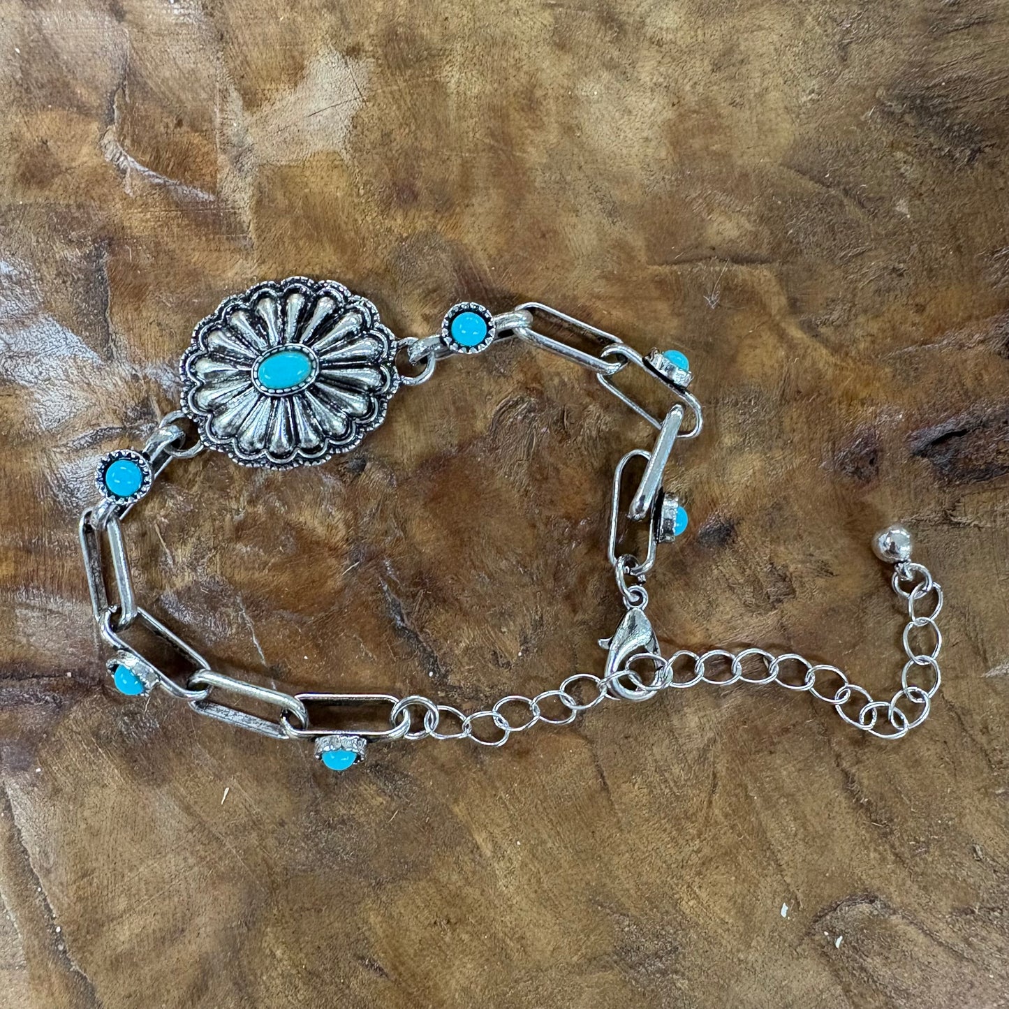 Western Concho Stone Paperclip Chain Bracelet - Boho Ranch Shop
