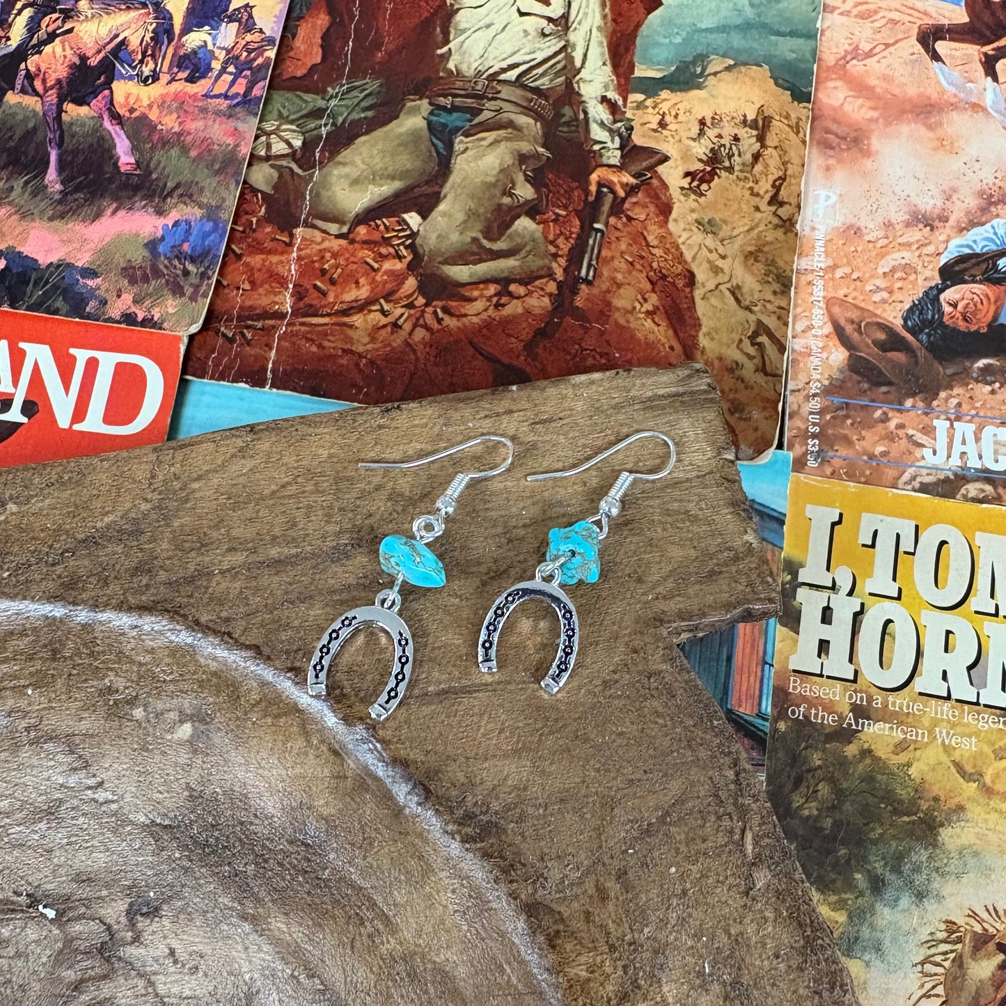 Western Horseshoe Turquoise Stone Drop Earrings - Boho Ranch Shop