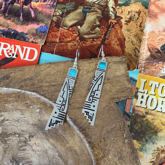 Western Aztec Pattern Turquoise Earrings - Boho Ranch Shop
