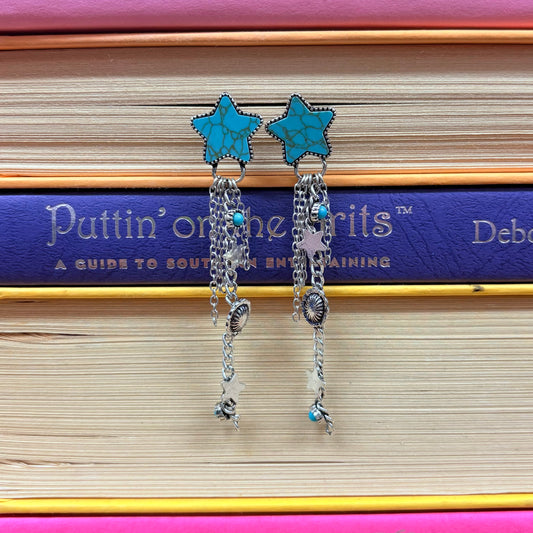 Western Star Stone and Chain Fringe Post Drop Earrings - Boho Ranch Shop