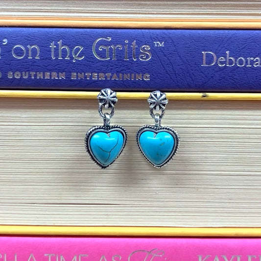 Turquoise Stone Western Heart Dangle Drop Earrings - Boho Ranch Shop