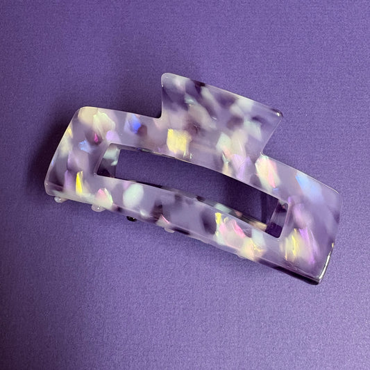 Large Rectangle Hair Clip - Purple and White - Girlie Girl Originals