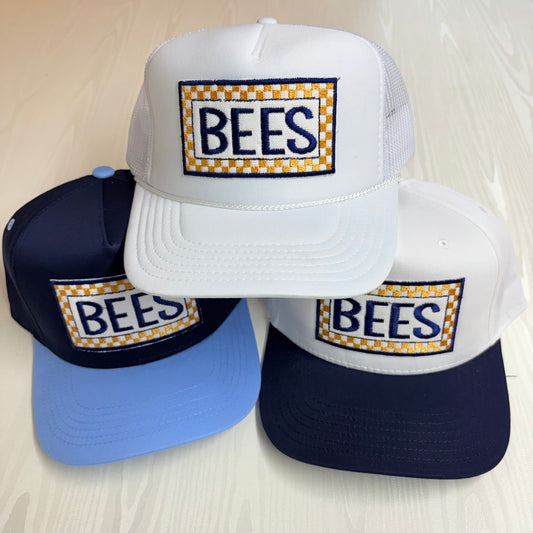 Bees Checkered Patch Caps - Lucky Girl TX