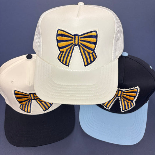Striped Stephenville Bow Patch Caps - Lucky Girl TX