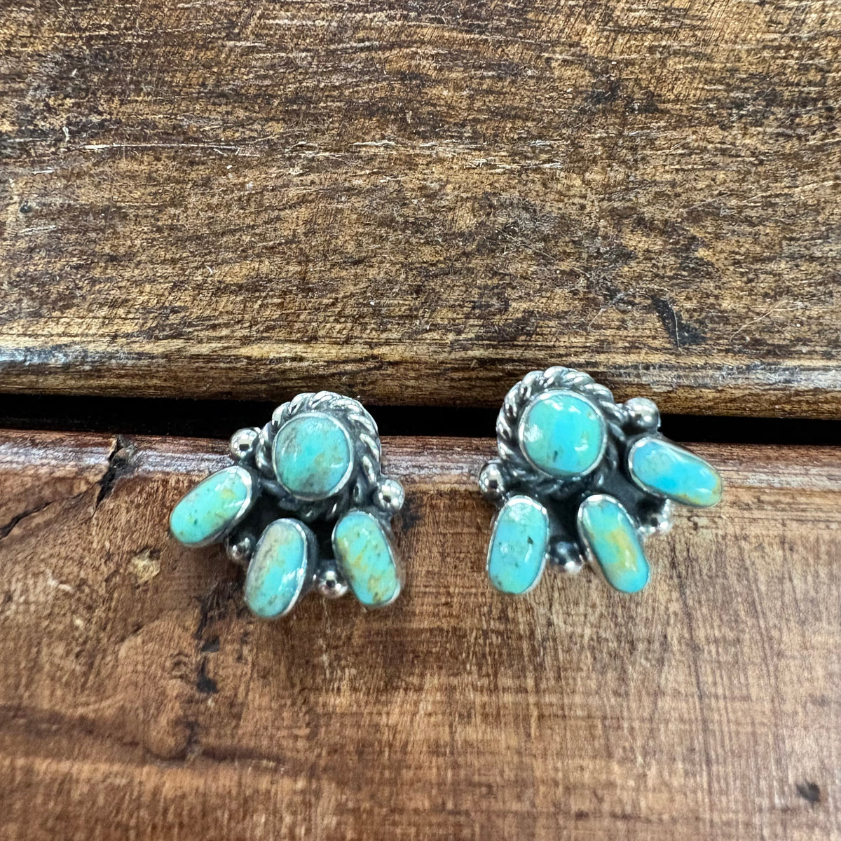Turquoise Mini Half Cluster with Rope Earrings - Boho Sol