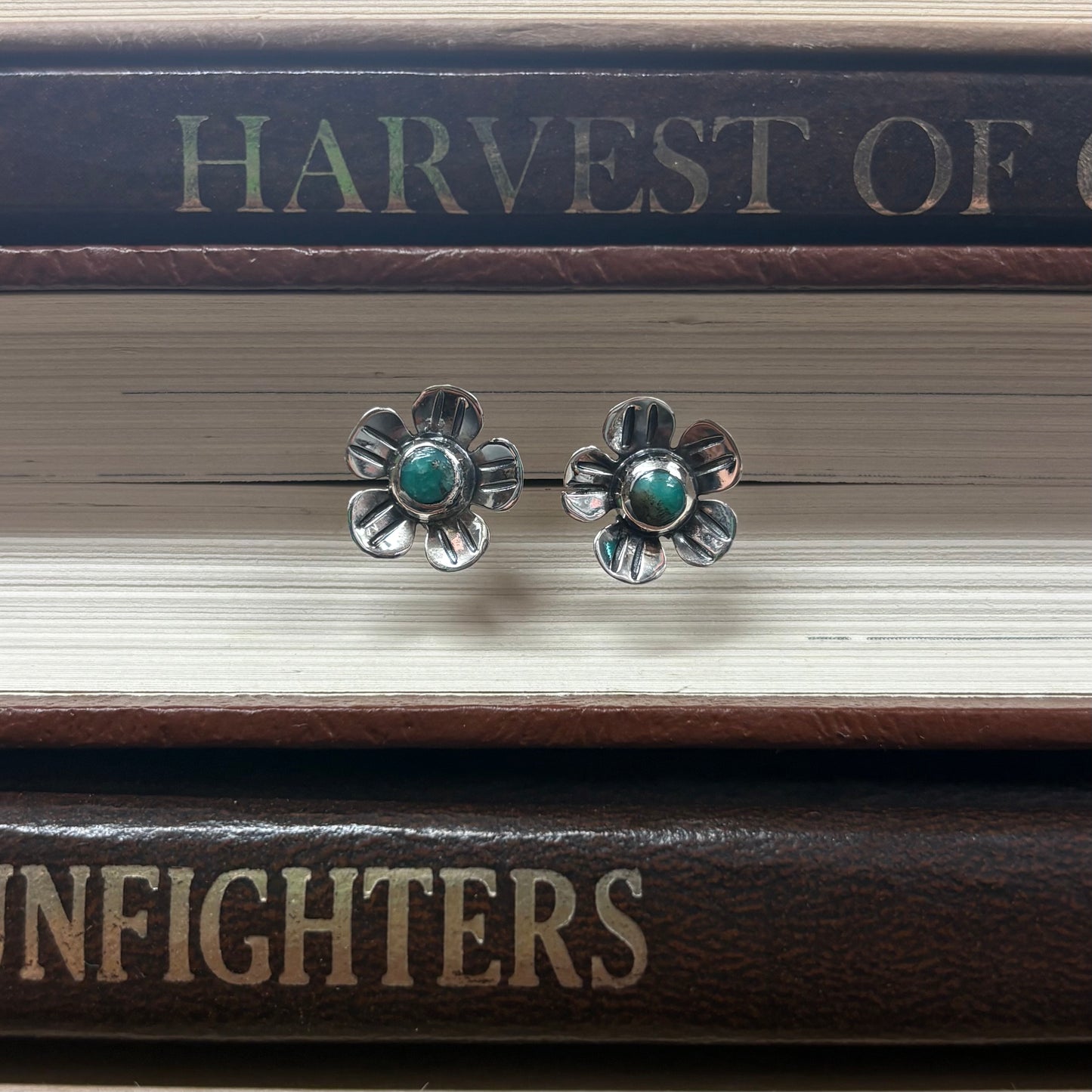 Flower With Turquoise Post Earrings - Boho Sol