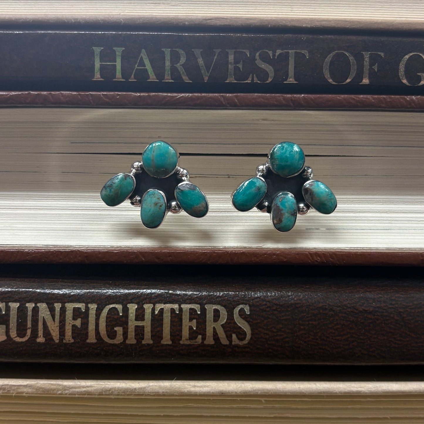 Turquoise Half Cluster Post Earrings - Boho Sol