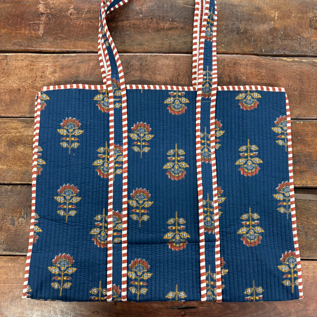 Harvest Block Print Tote Navy - Mud Pie