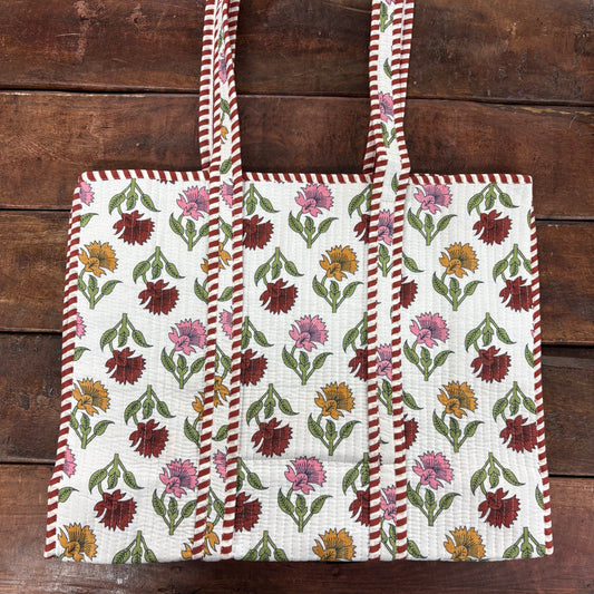 Harvest Block Print Tote White - Mud Pie