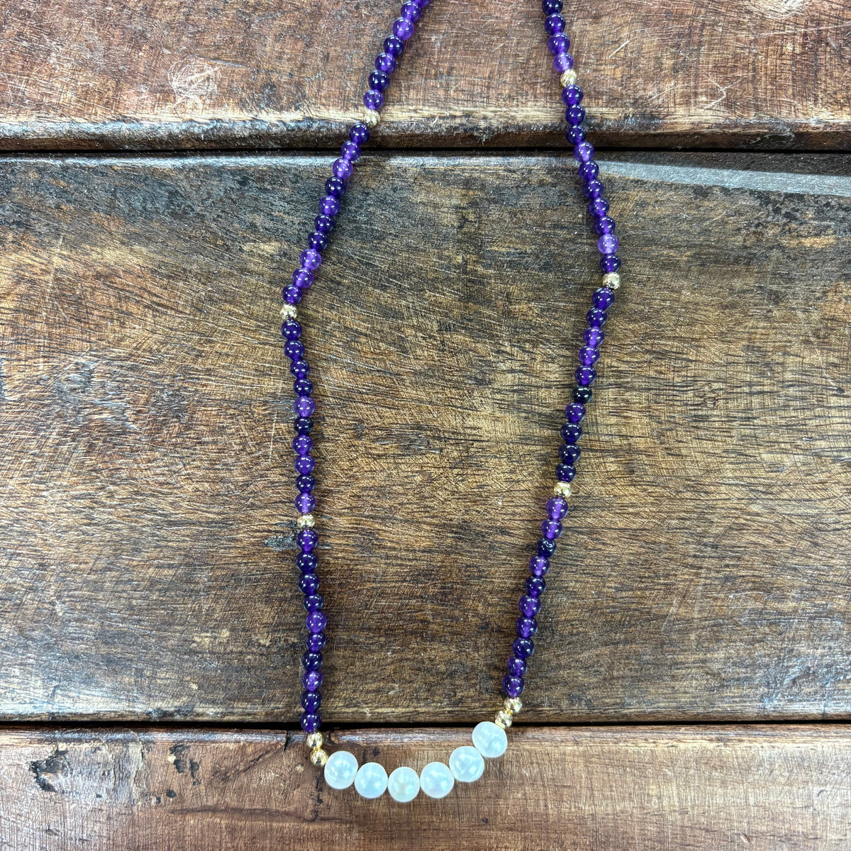 Melissa Purple Beaded Necklace with Pearl Accents - Gemelli