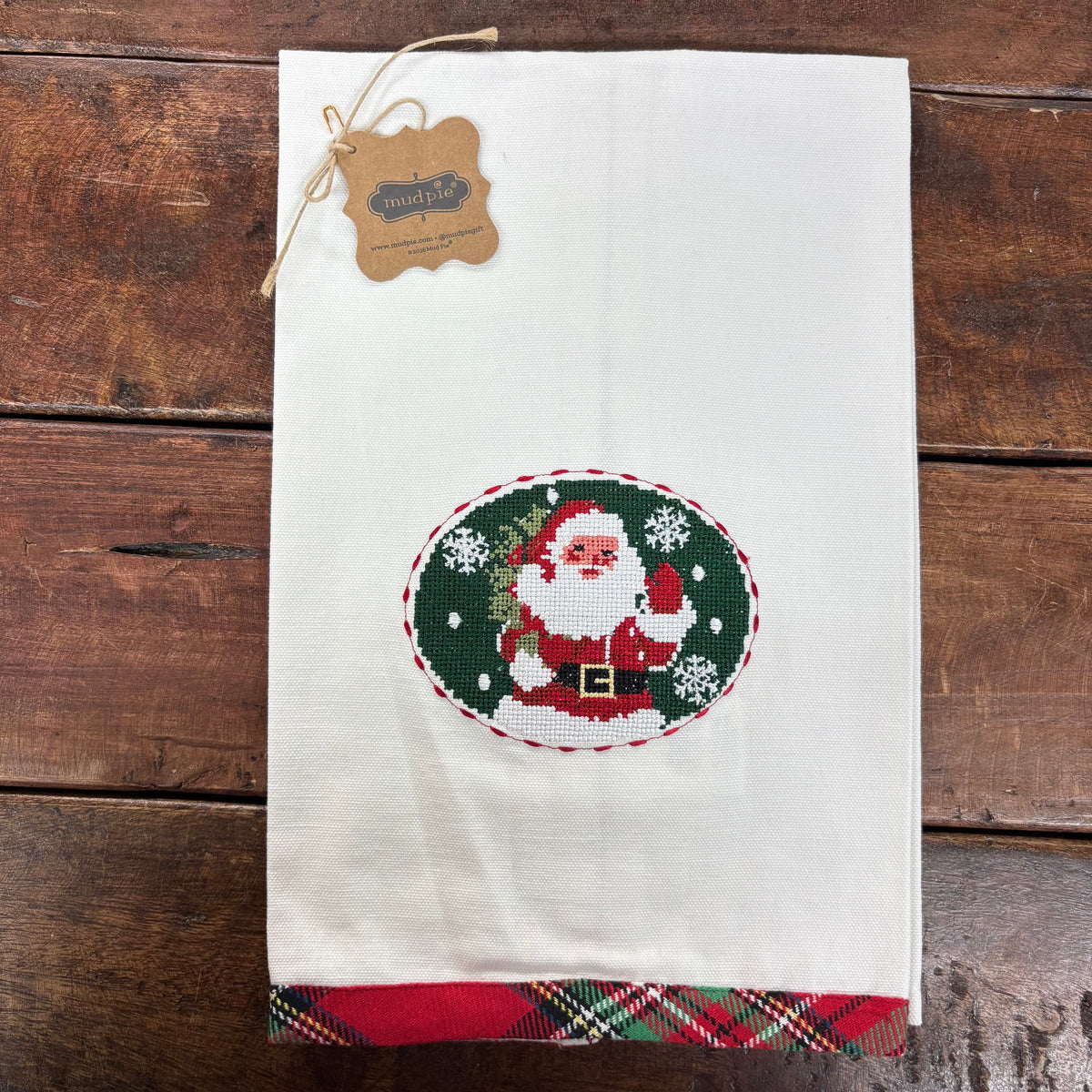 Santa Needlepoint Christmas Towel - Mud Pie