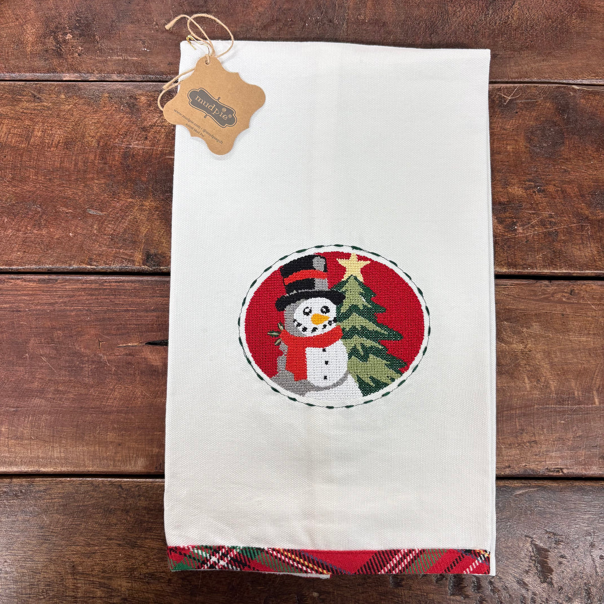 Snowman Needlepoint Christmas Towel - Mud Pie