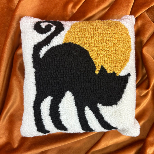 Black Cat Moonlight Hooked Pillow - C and F Home
