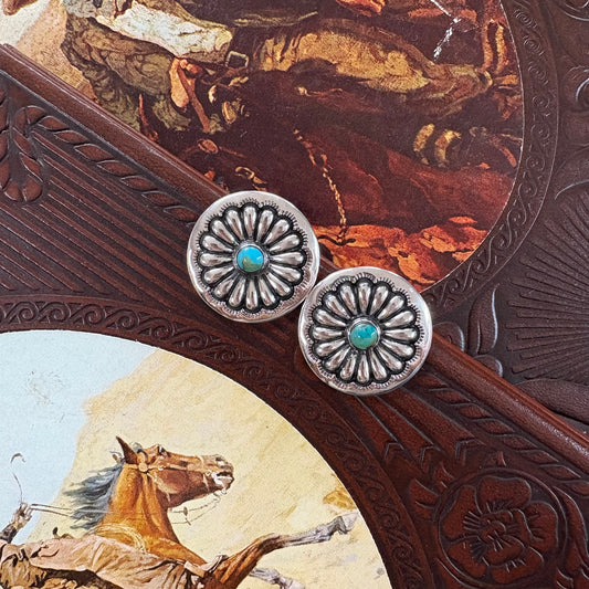 Turquoise Large Concho Post Earrings - Boho Sol