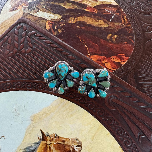 Turquoise Teardrop Cluster Post Earrings - Boho Sol