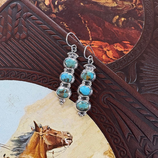 Triple Turquoise Oval French Hook Earrings - Boho Sol