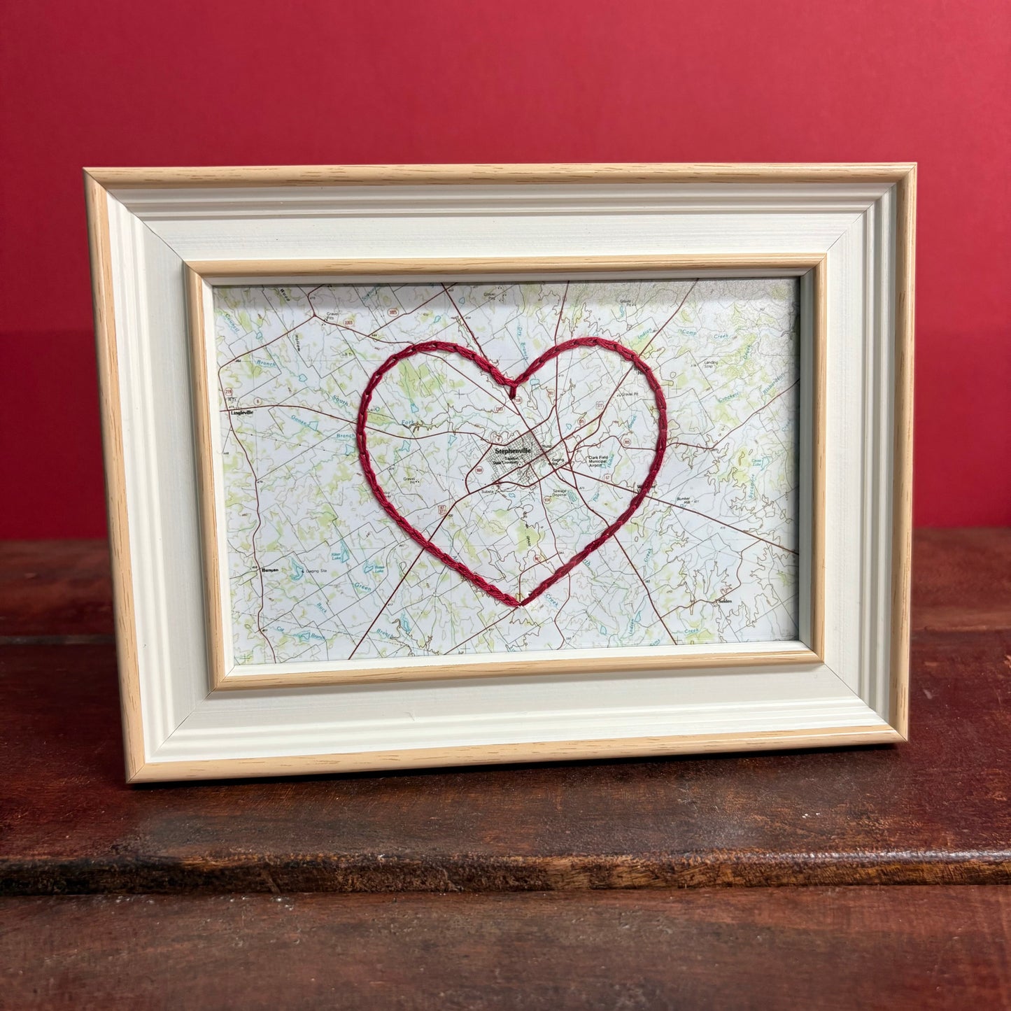 Framed Stephenville Heart Map - 4x6 - Sadie and June