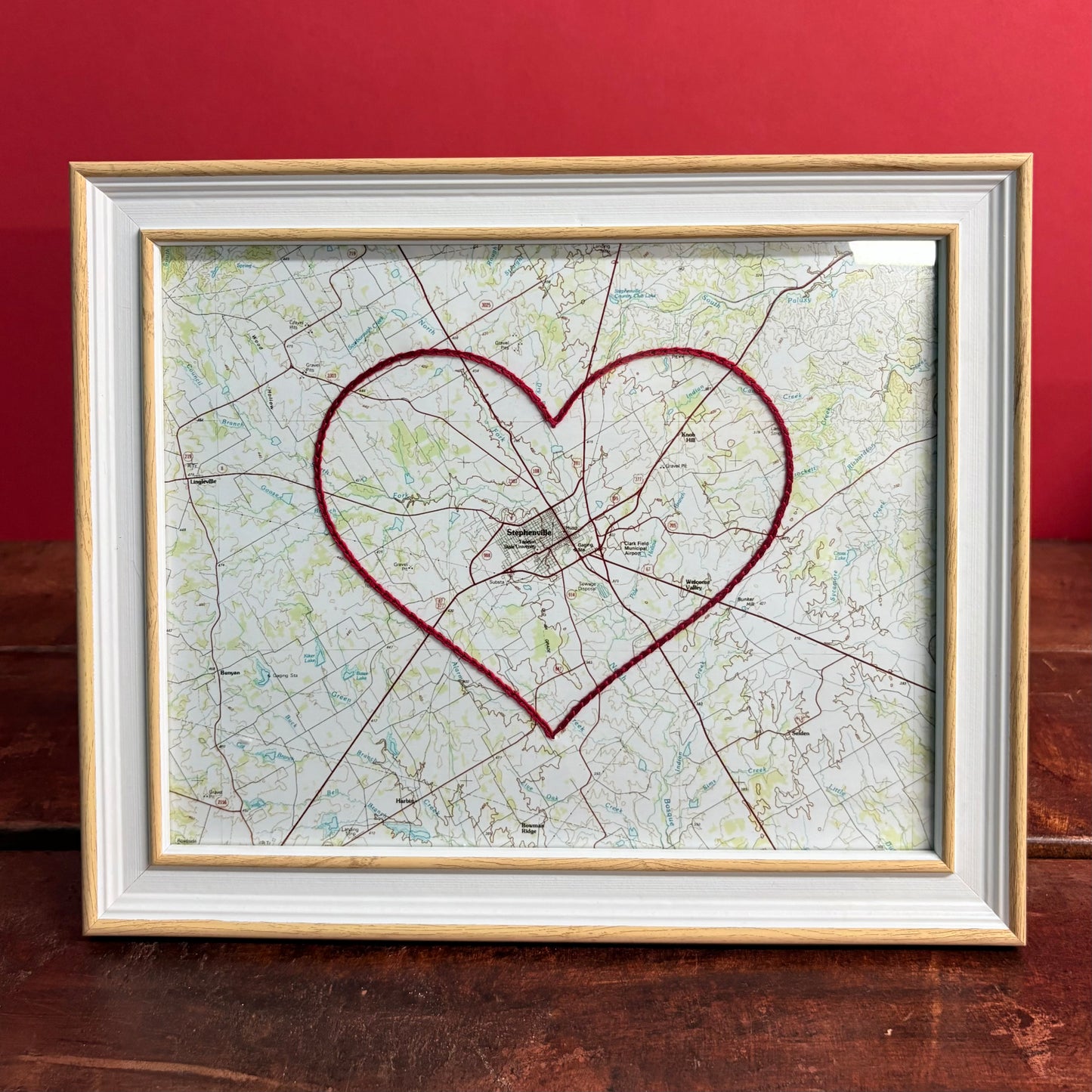Framed Stephenville Heart Map - 8x10 - Sadie and June