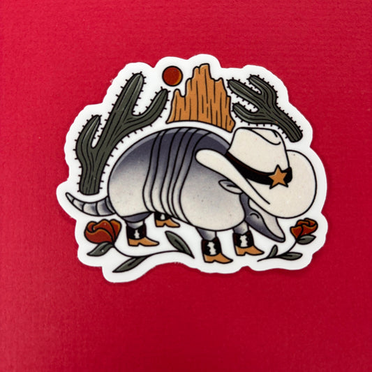 Texas Armadillo Cowboy Hat Sticker - Big Moods