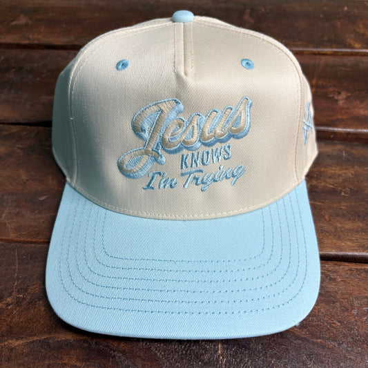 Jesus Knows Canvas Cap - Retro Powder Blue/Natural
