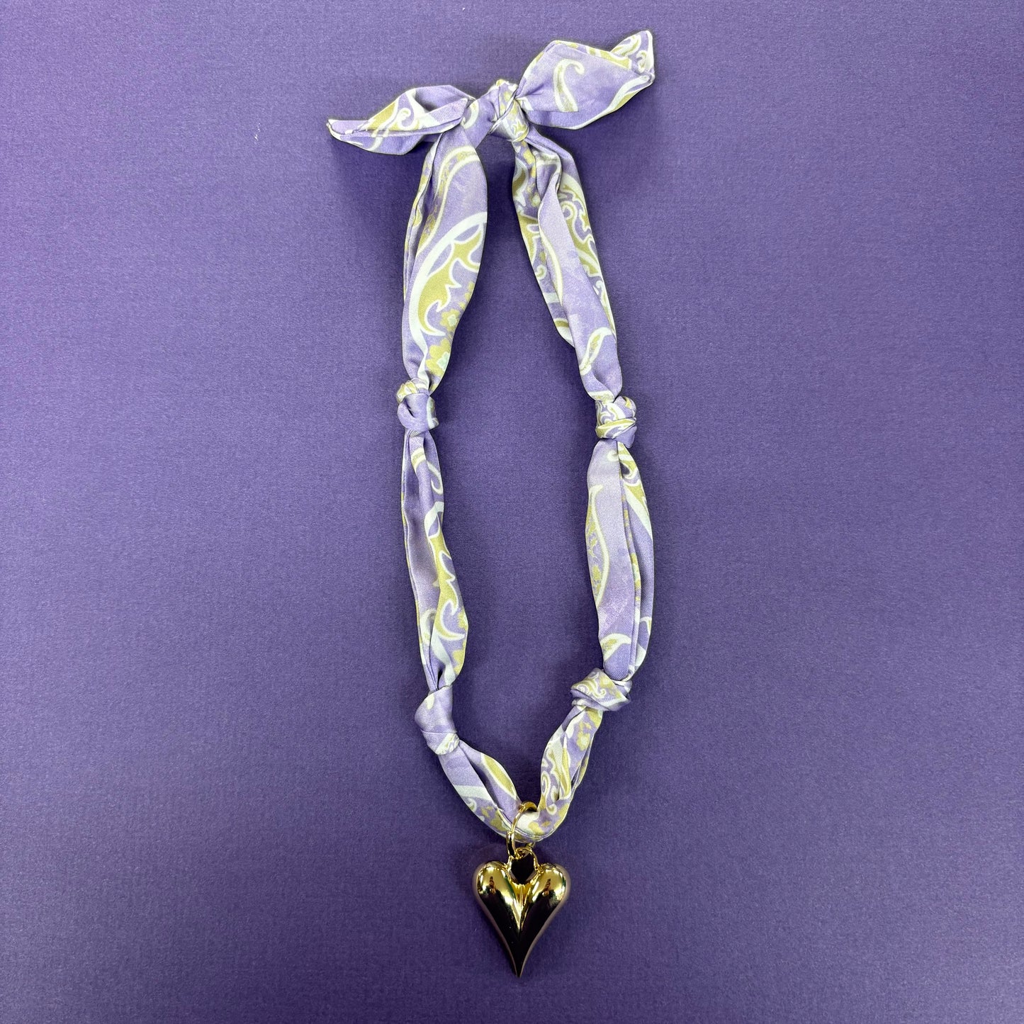 Purple Scarf Necklace With Heart Charm - Girlie Girl Originals