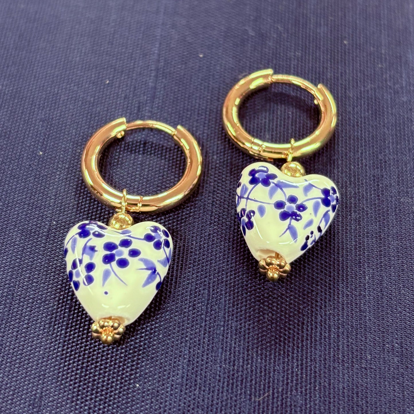 Blue Ceramic Porcelain Heart Earrings - JOSSLYN