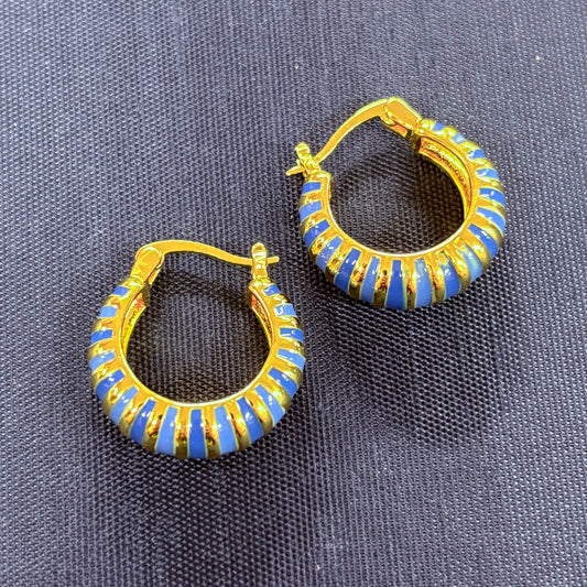 Blue Enamel Huggie Earrings - JOSSLYN