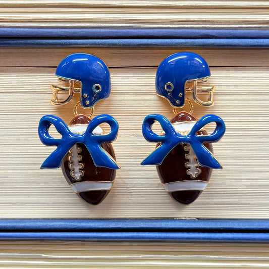 Enamel Blue Football and Helmet Dangle Earrings - Sophia Collection