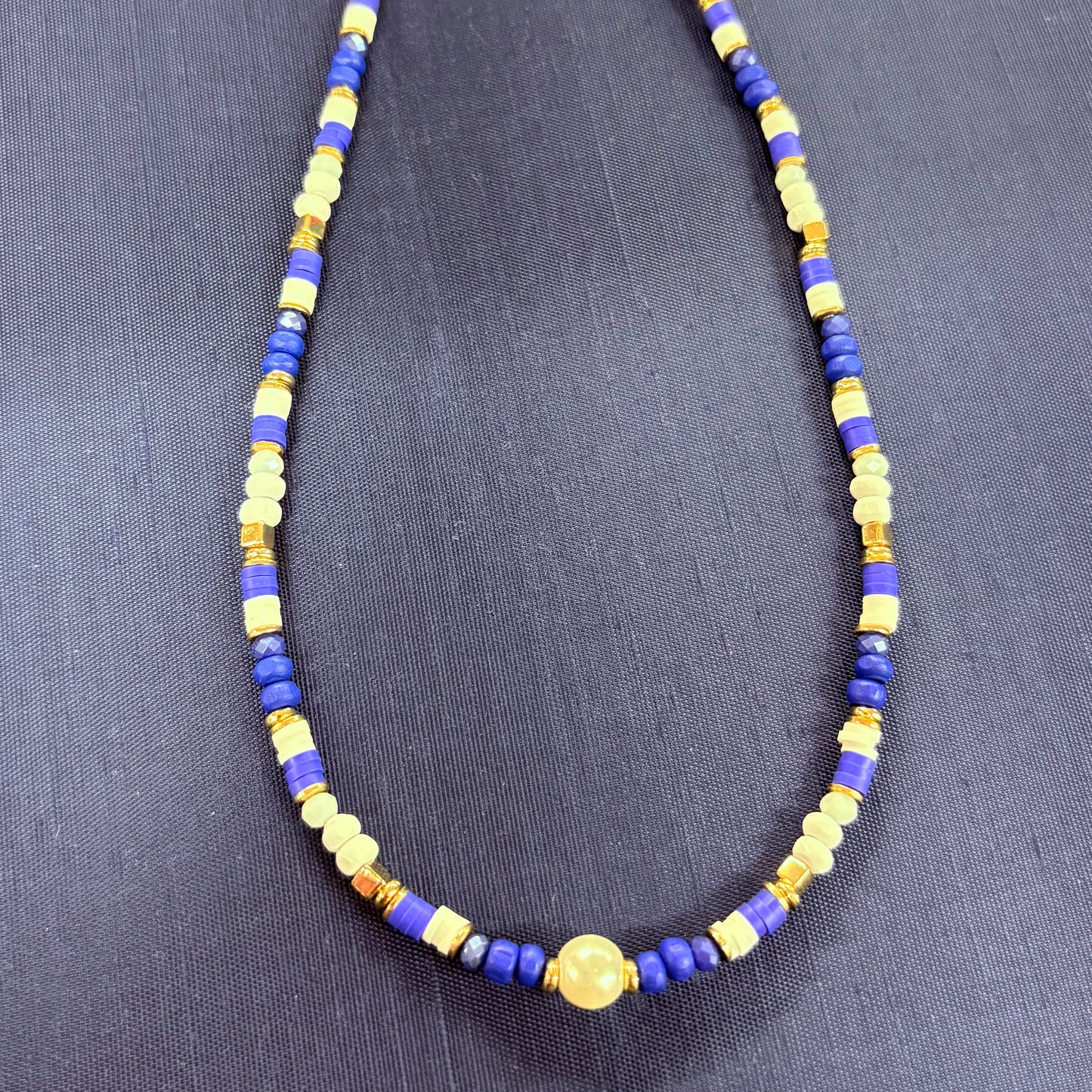 Boho Blue and White Beaded Necklace - Sophia Collection