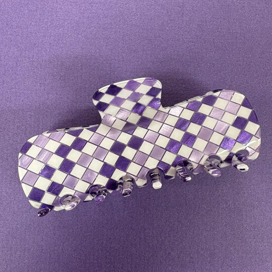 Oversized Checkered Purple Claw Clip - JOSSLYN