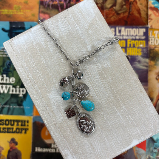 Turquoise Boho Y Drop Charm Necklace - JOSSLYN