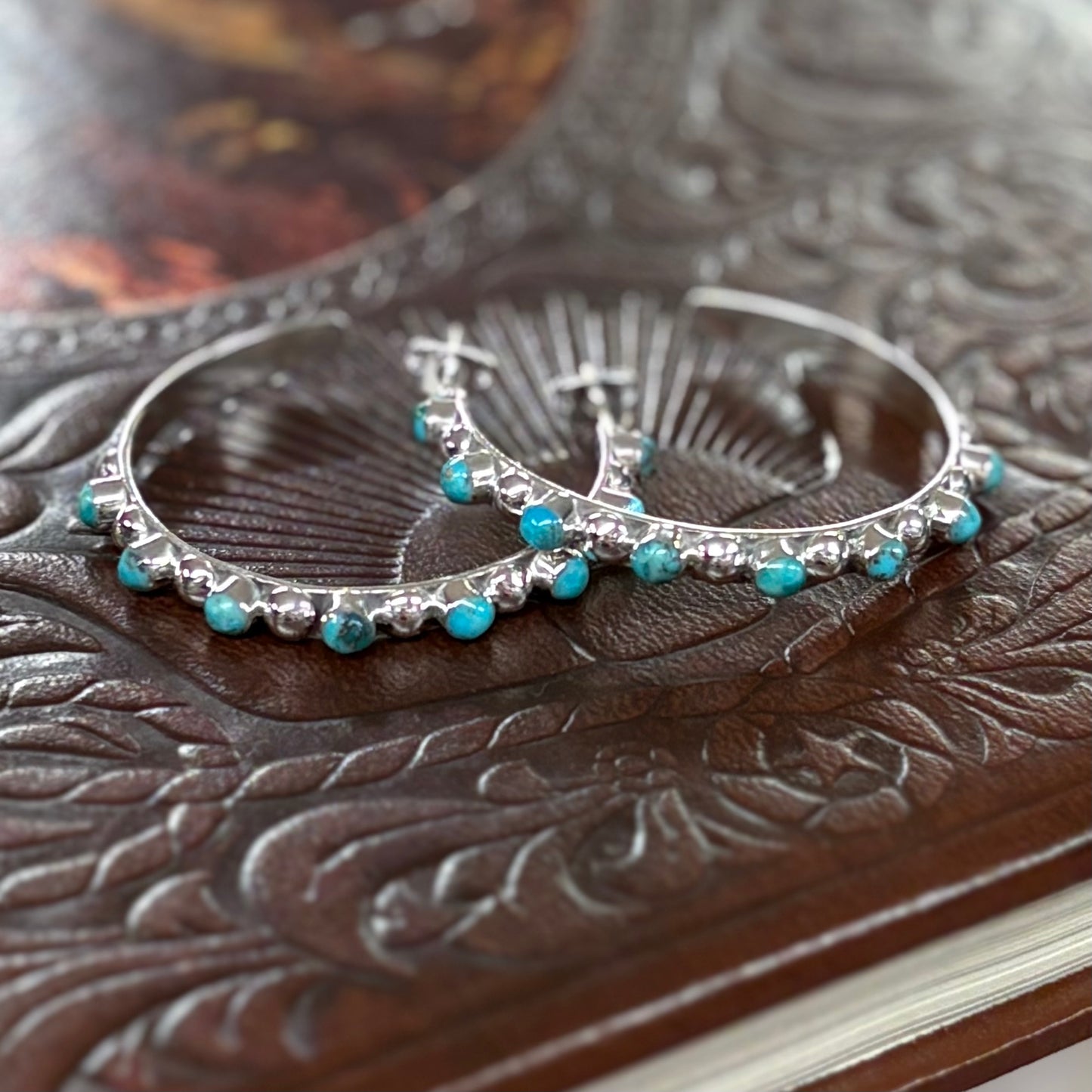 Turquoise Alternating Ball Hoops - Boho Sol