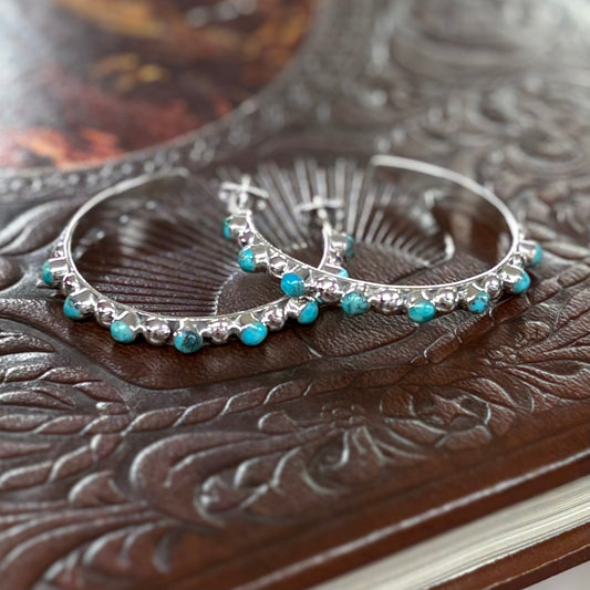 Turquoise Alternating Ball Hoops - Boho Sol