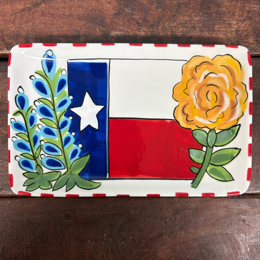 Texas Flag and Yellow Rose Trinket Tray - Glory Haus