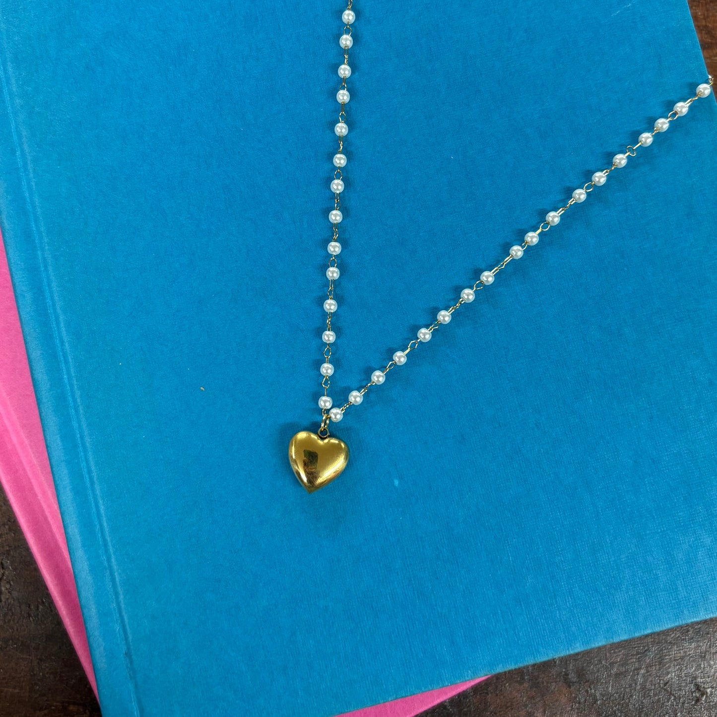 Pearl Bead and Heart Pendant Necklace - JOSSLYN