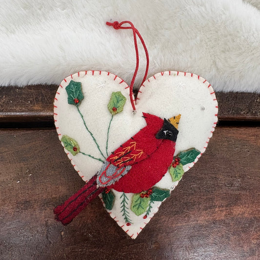 Felt Cardinal Heart Ornament - C and F