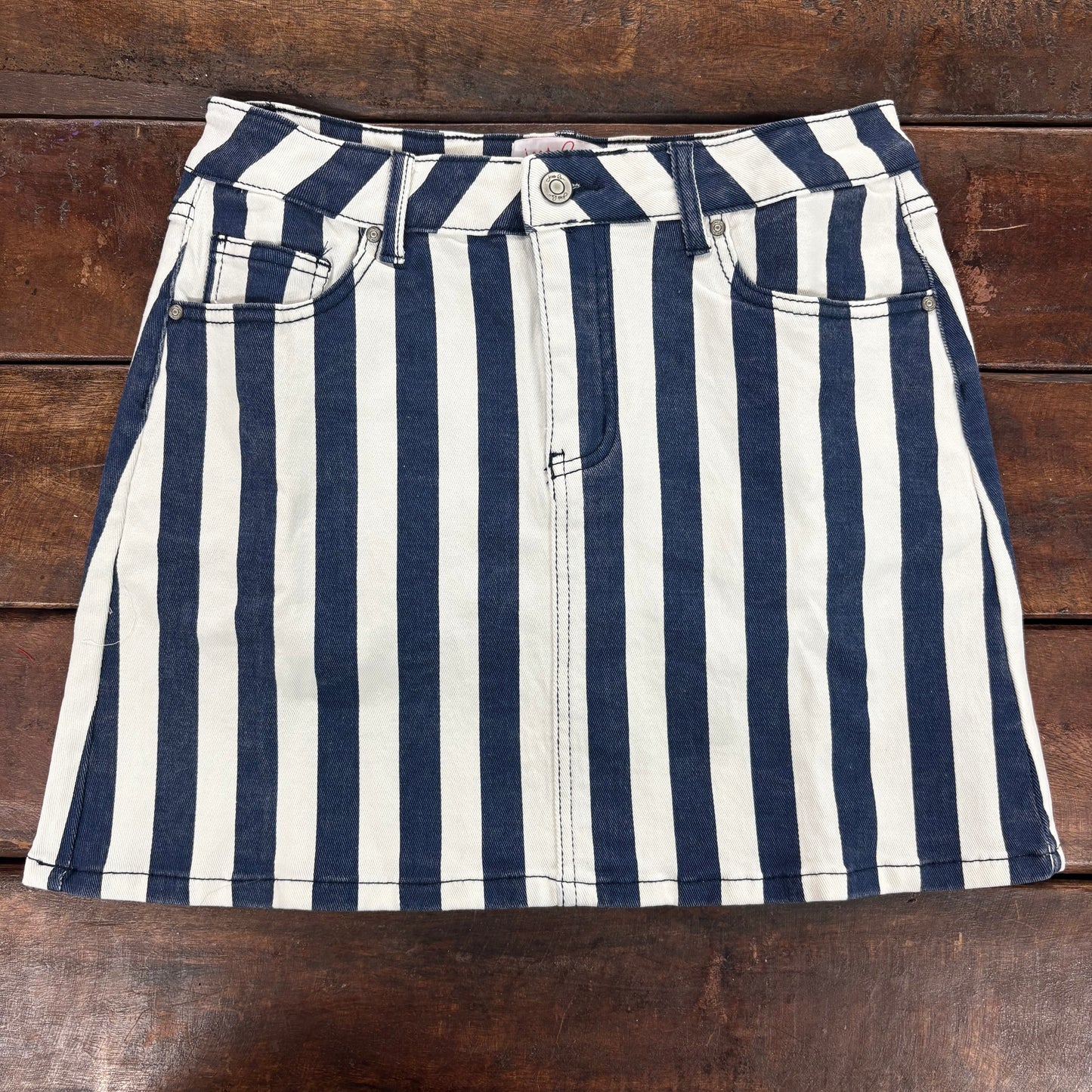 Striped Navy Denim Skirt - Jess Lea