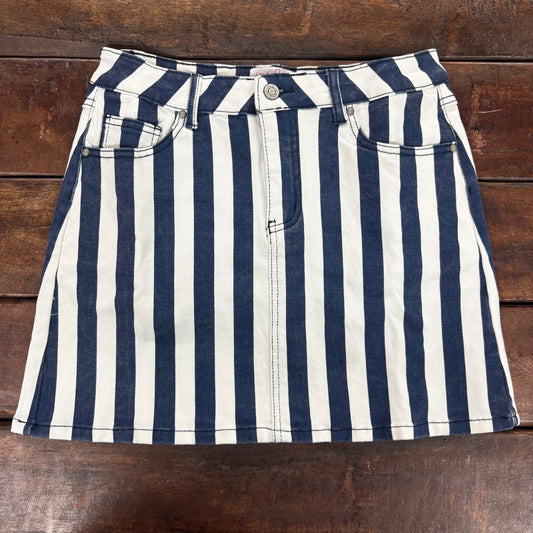 Striped Navy Denim Skirt - Jess Lea